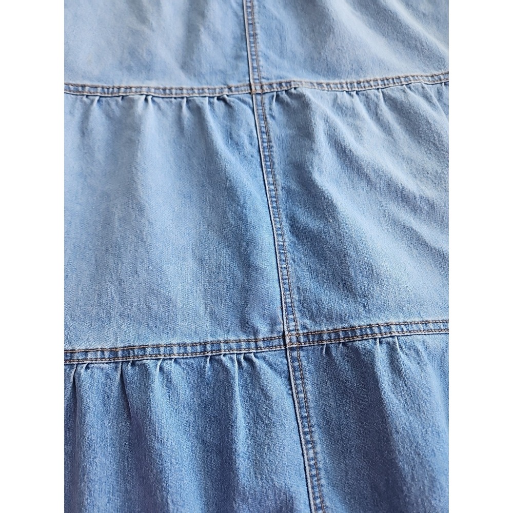 Cato Tiered Jean Skirt 24W Chambray Prairie Country Boho Cotton Stretch Midi - Picture 9 of 11